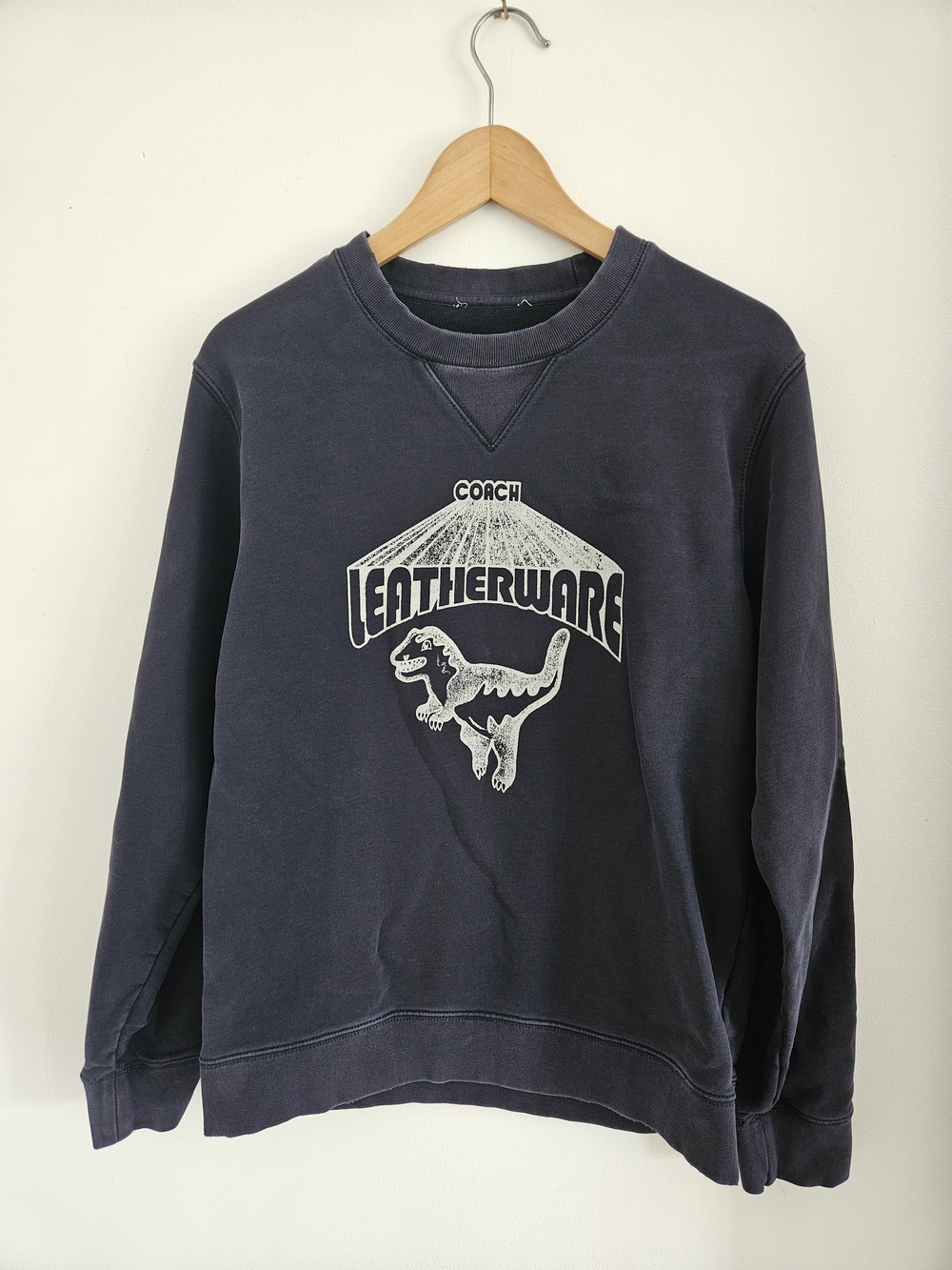Coach Rexy Leatherware Crewneck Sweater Womens Medium Navy Blue Sweatshirt